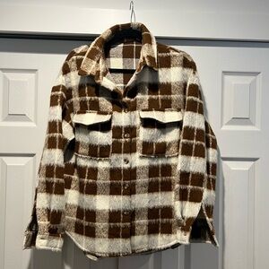Brown and White Plaid Jacket